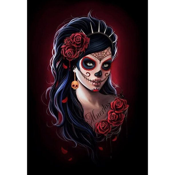Drill Diamond Painting (DB6473) Skull Flower Woman 5D DIY Kit de imagen completa (SZ539) 50x70cm Hugtrwg Para estrenar