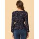 thumbnail image 5 of Blusa Floral Allegra K de Manga Larga Cuello Cuadrado Peplum Para Mujer Con Cinturón M, 5 of 6