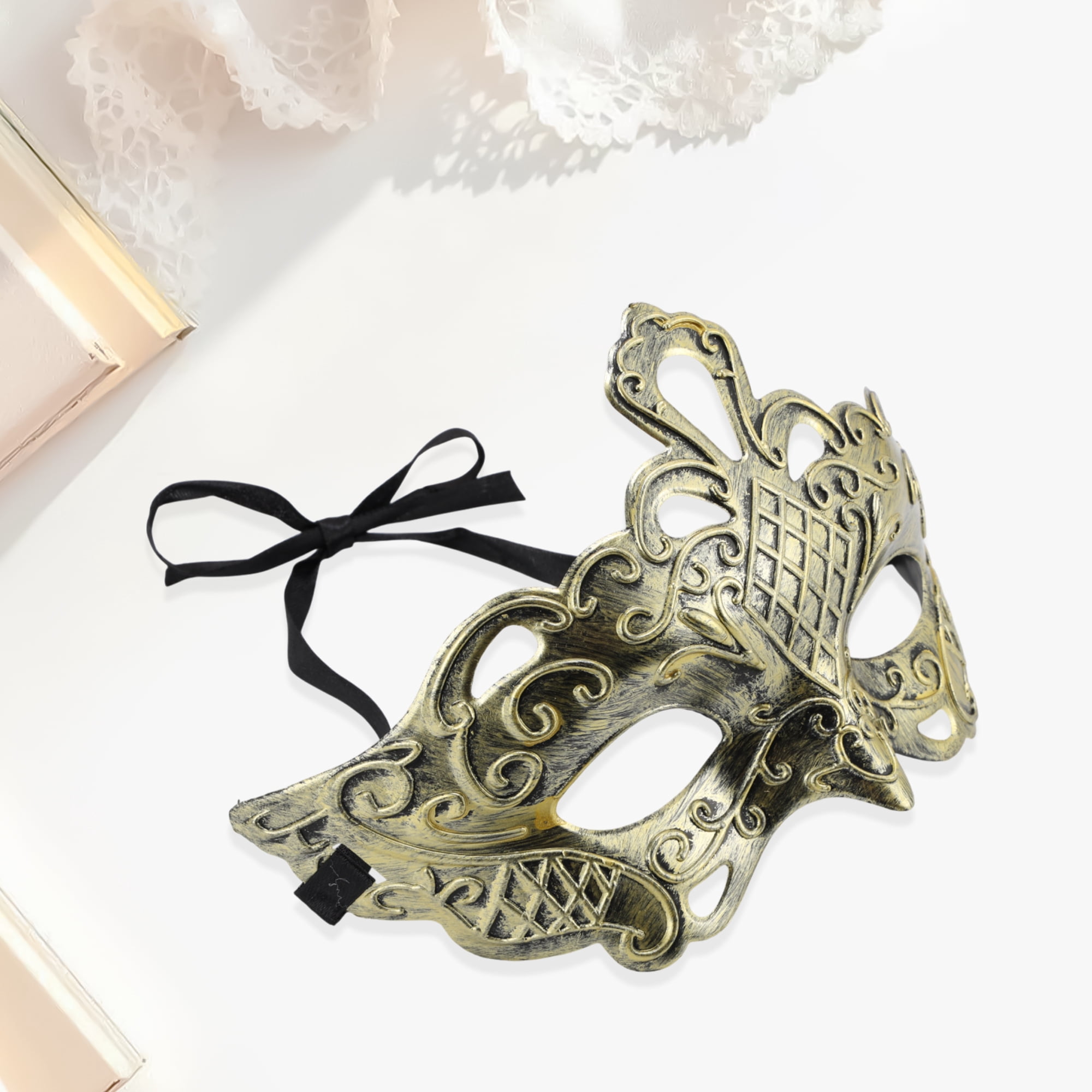 Unique Bargains Elegant Half Face Party Mask 1 Pcs Gold Pattern 7