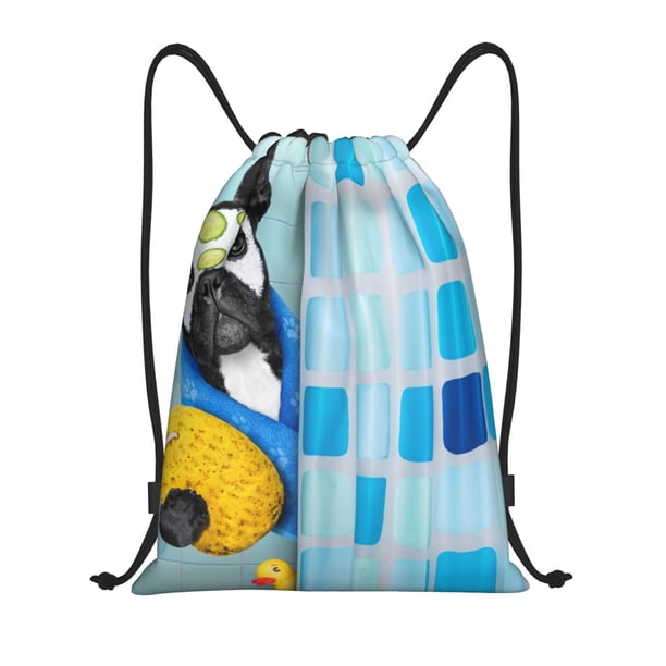 Fotbe French Bulldog Dog in a Bathtub Bolsa Mochila con Cordón Estampada, Bolsa de Gimnasio Deportiva, Bolsa Cinch, Bolsa con Cordón para Hombres y Mujeres-Medium