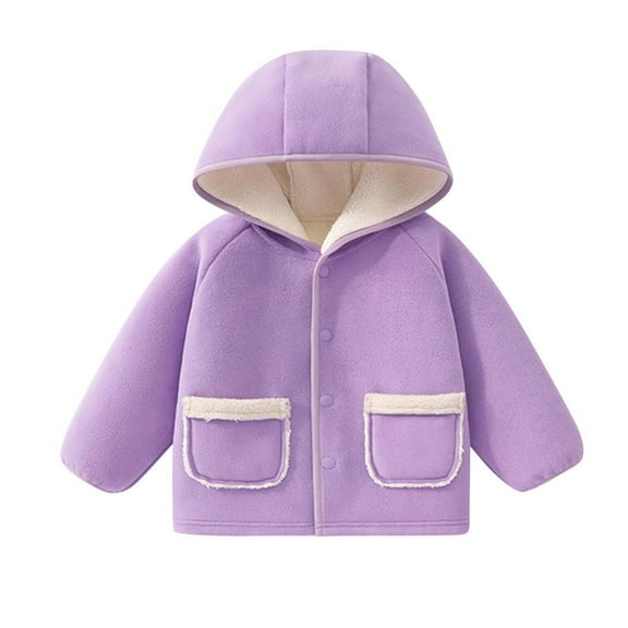 Lenpel Girls Boys' Fleece Jackets Toddler Baby Long Sleeve Button down Hoodies Fuzzy Warm Outwear Coats with Pockets(Purple,1-2 Years)