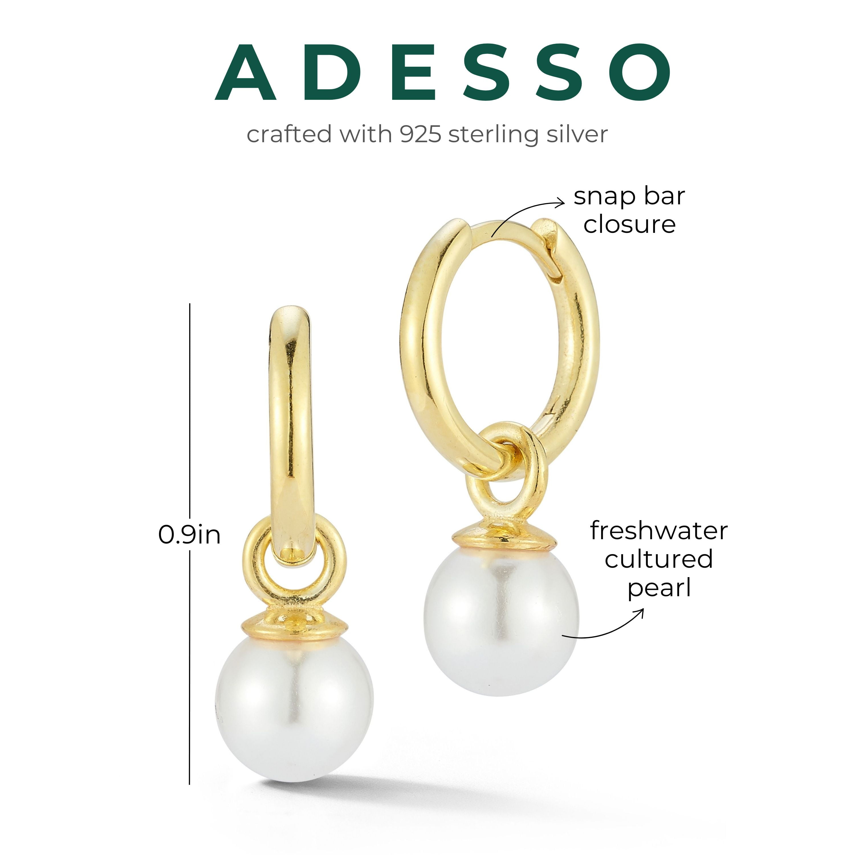 Adesso Milano Jewelry Sterling Silver Small Hoop Earrings with White Pearl for Women, Gold