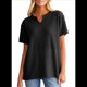 thumbnail image 2 of Blusas Casuales de Punto Gofre con Cuello en V para Mujer, Camisetas de Corta, Blusas Holgadas Negro XL, 2 of 9