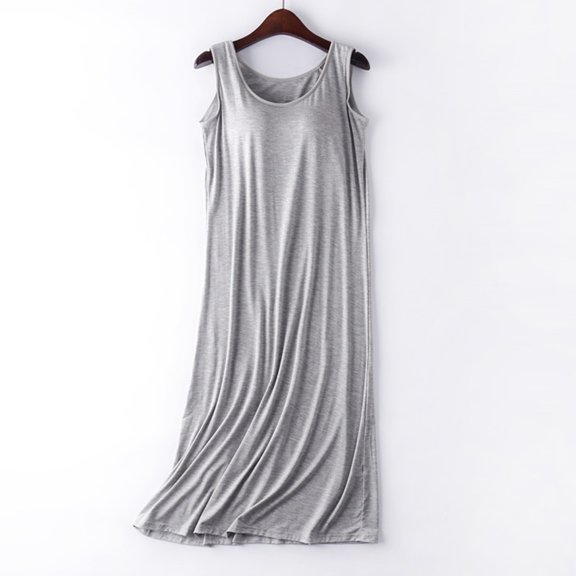 Women's Summer Lightweight Sleeveless Tank Dress Casual Loose Chest Pad Mid Length Summer Suspender Pajamas Bottoming Dress Womens Satin Robe Long plus Size Robe with Hood 3x Fuzzy Robes for Women 3x