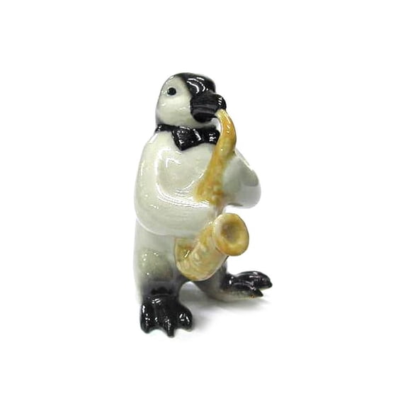 Northern Rose Penguin Musician Sax Hand-painted - Home Decor Animal Decorative Figurine Birthday Gift - Miniature Porcelain Figurine