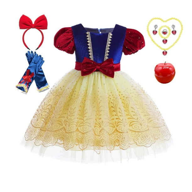 Vestido de Blancanieves de Disney para niñas, disfraz de princesa para niños con capa, vestido de baile de encaje para Halloween, ropa de fiesta de cumpleaños para niños, 5-6T (etiqueta 130) Gao Jinjia LED
