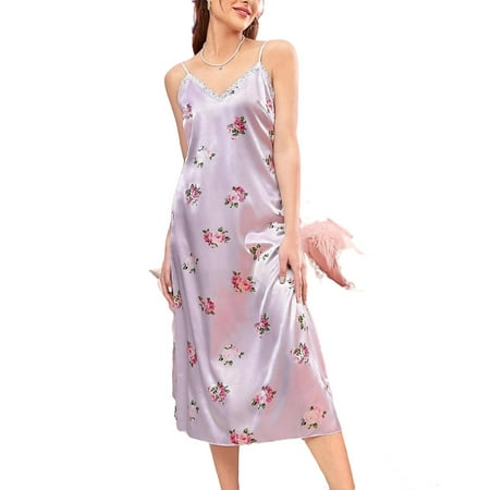 

Elegant Floral Print Cami Strap Slip Dress Sleeveless Lilac Purple Womens Nightgowns & Sleepshirts (Women s)