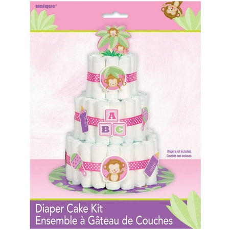 Pink Monkey Baby Shower Diaper Cake Kit, 25pc  Walmart.com