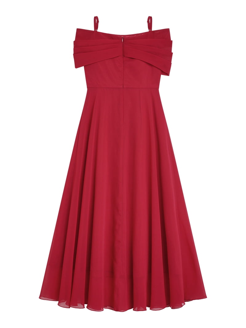 CHICTRY Kids Girls 3D Flower Applique Prom Gown Chiffon Off Shoulder  Bridesmaid Birthday Party A-Line Dress Burgundy 16 - Walmart.com