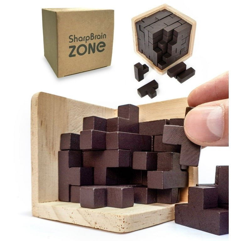  Wooden Brain Teaser Puzzle Cube: Cool Office Gadgets for Desk,  Block Puzzles & Cube Puzzle for Adults and Teens, Educational Toy, 54  T-Shaped Pieces