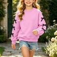 thumbnail image 5 of Jalioing Crew Neck Sweatshirt for Teen Girls Casual Fashion Long Sleeve Bowknot Pullover Tops Solid Cute Shirts 3-14 Years, 5 of 8