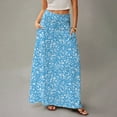 thumbnail image 5 of WTOBBY Women's Flowy Bohemian Floral Maxi Skirt Casual Summer Beach Long Skirt Elastic Waist Lightweight Tiered Pleated Skirt with Side Slit and Drawstring Waist,Sky Blue 2XL, 5 of 5