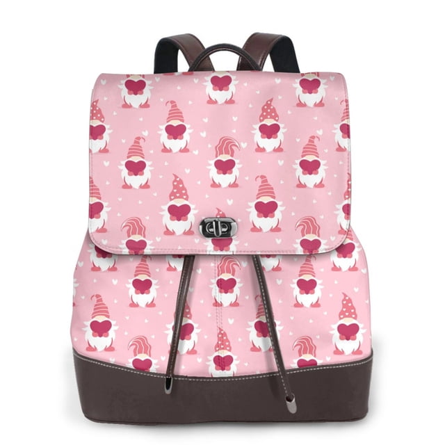 Balery Valentine's day gnomes Mochila de Cuero para Mujeres, Gran Capacidad, Bolsa de Viaje Multifuncional, Mochila de Cuero y Bolsa de Hombro para Mujeres