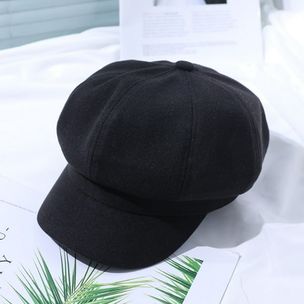 Gorra de invierno cálida con visera para mujer, boina de lana, gorro de pintor con visera