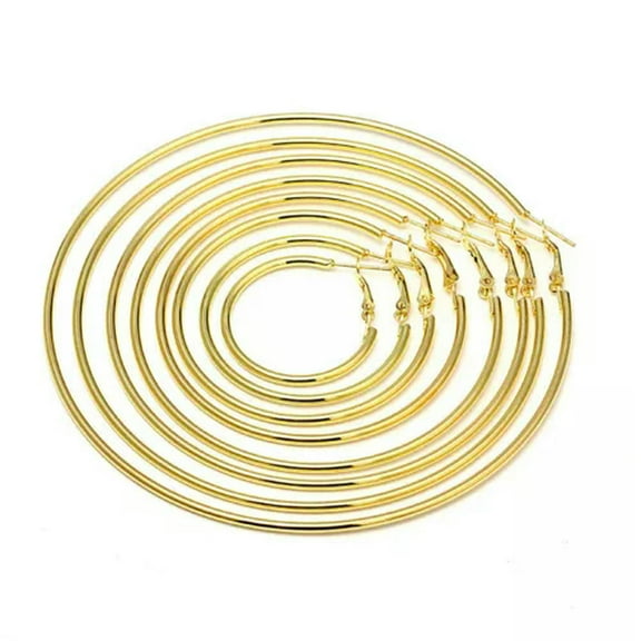 18K Gold Black Plating Large Round Hoop Earrings Women Stainless Steel 30-100mm