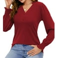 thumbnail image 5 of Fantaslook Womens Tops Dressy Blouses V Neck Puff Long Sleeve Tunic Tops Button Fall Shirts, 5 of 9