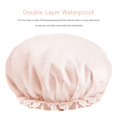 thumbnail image 3 of Gorro de ducha extra grande, gorros de baño reutilizables de doble capa con lazo y satén sedoso para baño de belleza para mujeres, spa para el cabello, uso en viajes en hoteles en casa (beige) Rojo Verde, 3 of 5