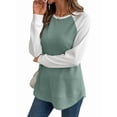 thumbnail image 1 of Hauts à Manches Longues en Tricot Gaufré pour Femmes, Col Rond, Décontracté, Vert G, 1 of 9