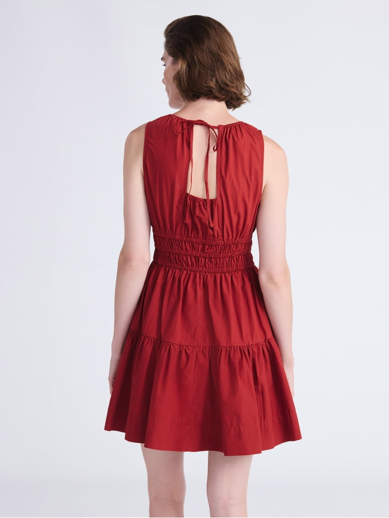 Free Assembly Women's Smocked Cotton Mini Dress with Back Tie Sleeveless  Flared Tiered Skirt - Walmart.com