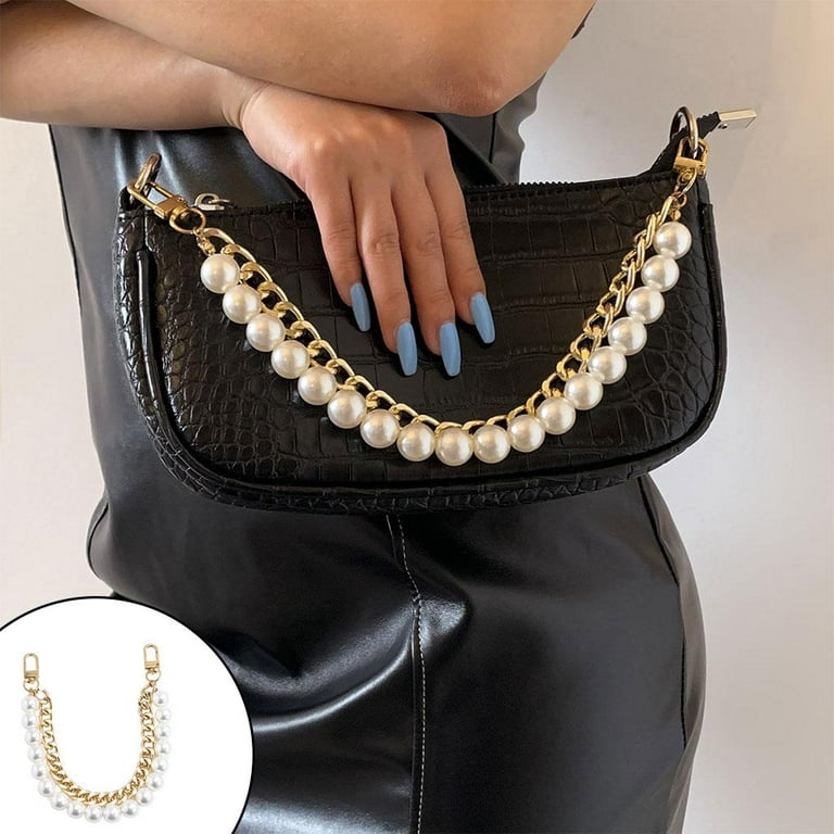 1 Pc 24cm Imitation Pearl Bead Handle Short Long Handbag Purse Chain  Replacement 24cm Gold 