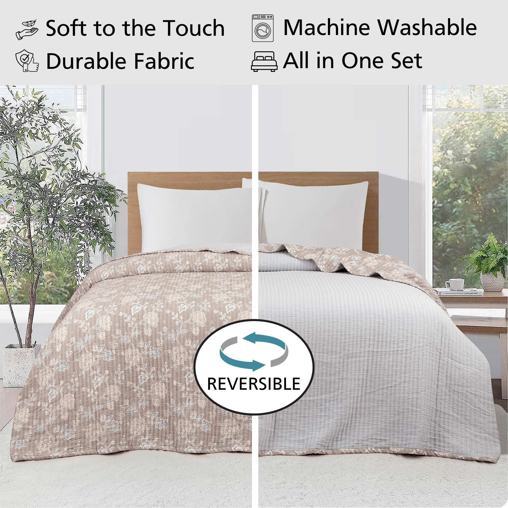 Mainstays Quilt Cotton Denier Filled Jacquard, Full/Queen - Reversible
