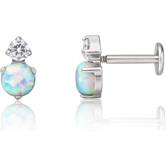Limerencia Titanium Tragus Piercing Jewelry, White Opal Earrings, 2 Pieces