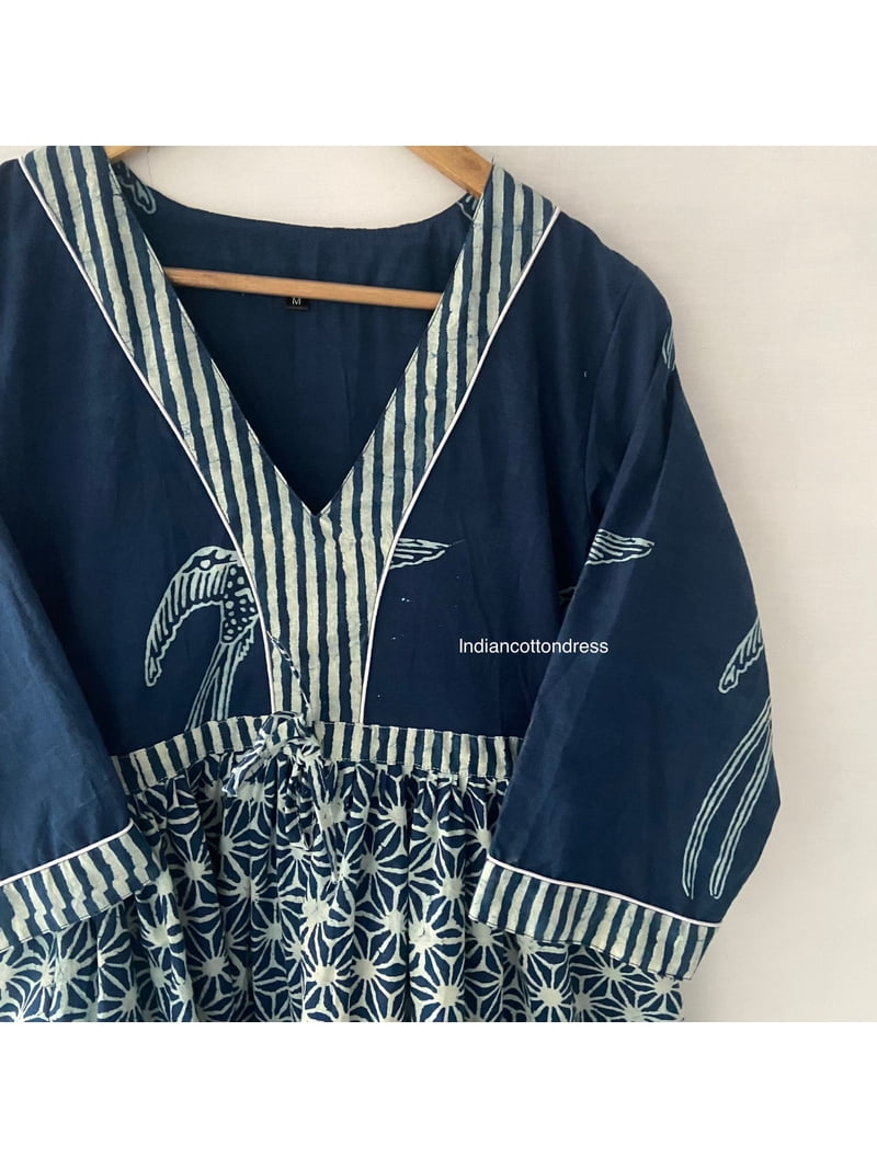Indigo Bird Printed Patchwork Dresses,Handmade Cotton Dresses,Printed Dress|  Summer Dress| Blue dress| Cotton dress| Handmade| Made in India -  Walmart.com