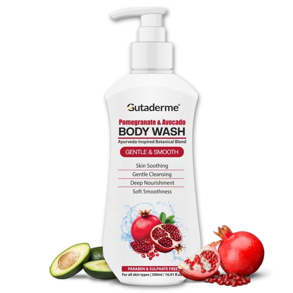 Pomegranate & Avocado Body Wash –16.91 fl.oz | 500ml - Hydrating & Gentle Cleanser with Aloe Vera & Shea Butter for Soft, Smooth Skin – Sulfate & Paraben Free Shower Gel for Men & Women.