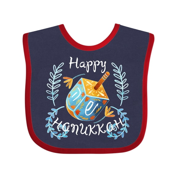 Inktastic Happy Hanukkah Dreidel and Laurels Boys or Girls Baby Bib