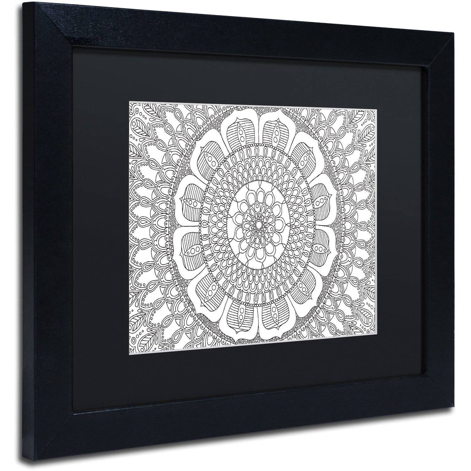 Trademark Fine Art "Flower Mandala" Canvas Art by Hello Angel, Black Matte, Black Frame