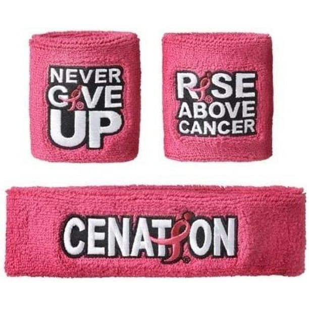 WWE JOHN CENA PINK RISE ABOVE CANCER WRISTBAND / SWEATBAND SET