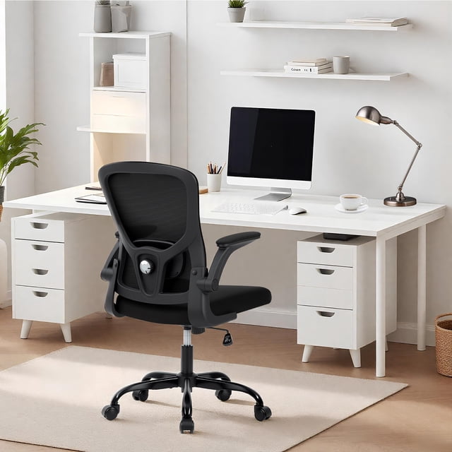 Yiwa 330LBS Capacity Ergonomic Mesh Desk Chair, Reclining Computer Chair with Flip-Up Armrests, Metal Base & Swivel Casters