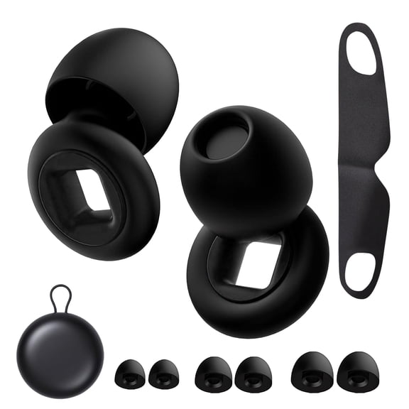 [Ultimate Sleep Bundle] Eye Mask & Ear Plugs Set - Premium Noise Cancelling Ear Plugs for Sleeping - Reusable Silicone Earplugs with 6 Eartips (Black Coin Premium)，noise cancelling ear plugs