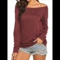 thumbnail image 2 of Blusa de Larga con Cuello y Hombros Descubiertos para Mujer Vino Tinto M, 2 of 8