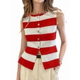 thumbnail image 1 of Women'S Striped Vest Button Down Colorblock Split Sleeveless Business Top Red S, 1 of 9