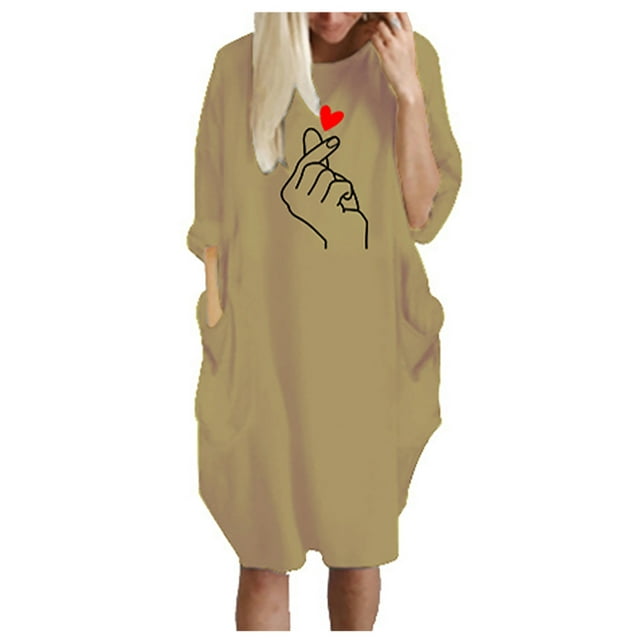 Robe Maxi pour Femmes Mode Hiver Grande Taille Décontractée Ample avec Poches Aguichant Imprimée Robe Maxi Manches Longues en Liquidation