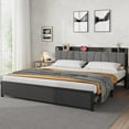 thumbnail image 3 of BeesClover Bed Frame with Upholstered Headboard and Storage, Drawers Platform Bed with Charging Station, Metal Slats Support, No Box Spring Needed, 3 of 7