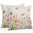 thumbnail image 2 of Throw Pillow Covers 16x16 Inch Set of 2, Wildflowers Waterproof Outdoor Pillow Covers, Spring Vintage Tulip Butterfly Floral Leaf Decorative Cushion Pillowcases for Couch, Sofa, Bed, Garden, Patio, 2 of 9