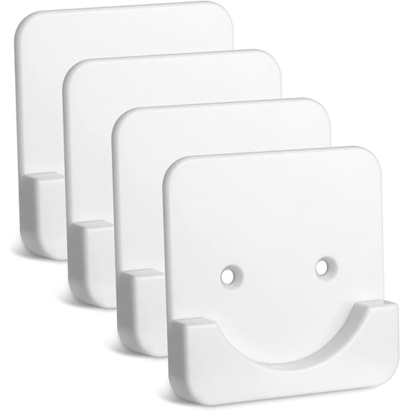 4 Pack No Drill Shower Curtain Rod Holder, Adhesive Tension Rod Retainer Wall Mount, No Tools Needed, Stainless Steel Material, Strong Sticky Tape for Tile, Bathroom, Kitchen (White)