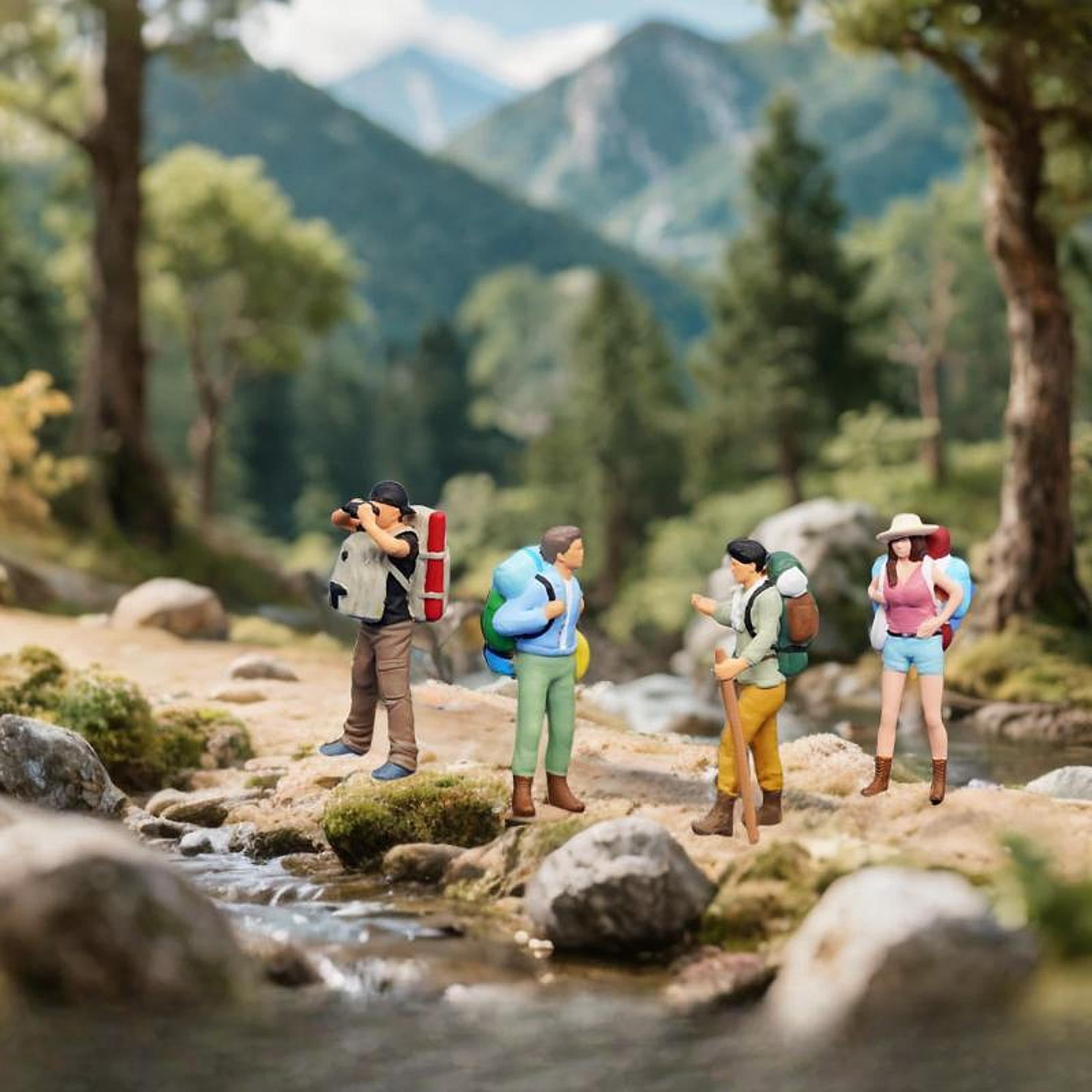 LeeQinersw 1:64 Miniature Figures Miniature People Figurines Hiking Collectibles Decorative 4pcs