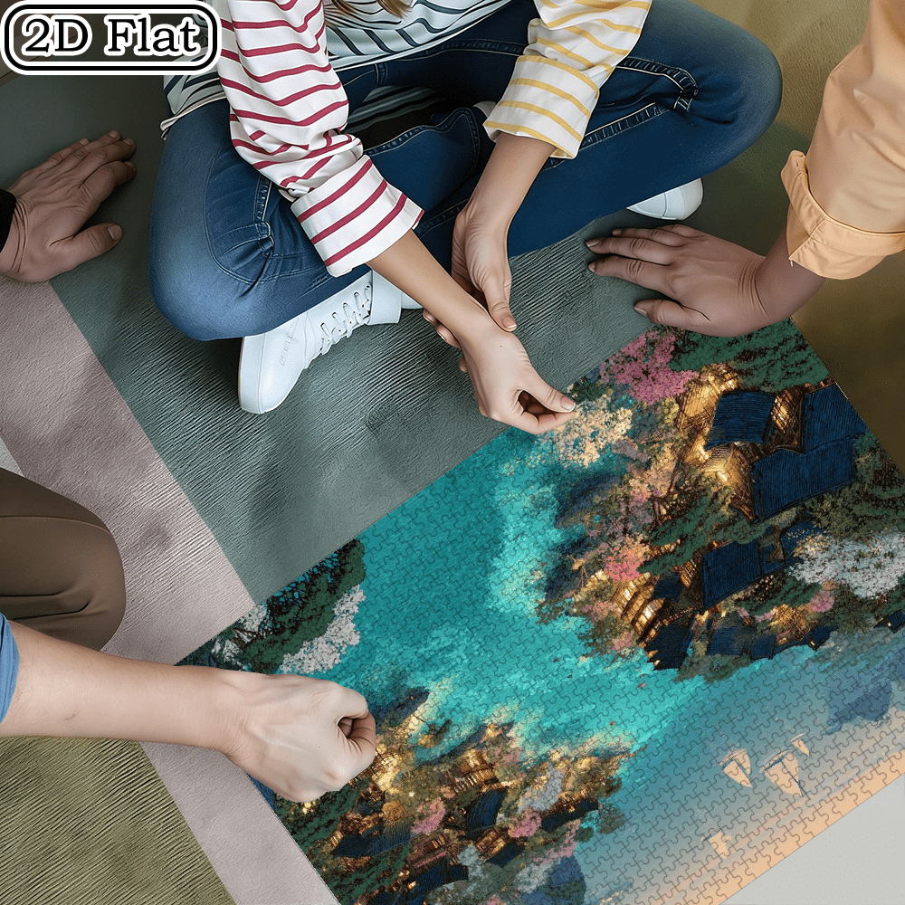 A Box of (1000pcs) Adult Puzzles, with Yanshui Ancient Residence Design, High Difficulty, Suitable for Adults, Family Entertainment. 29.4*19.6 in