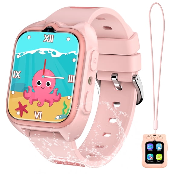 Blackview Kids Smart Watch for Girls, 1.75" HD Touch Screen, 32 Educational Games, Music Player, Habit Tracker, Pedometer, IP68 Waterproof, Alarm Calculator, Gift Idea (Pink)