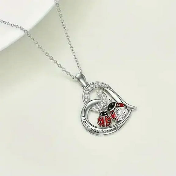 GKNET Exquisite Heart Shaped Ladybug Zircon Pendant Necklace
