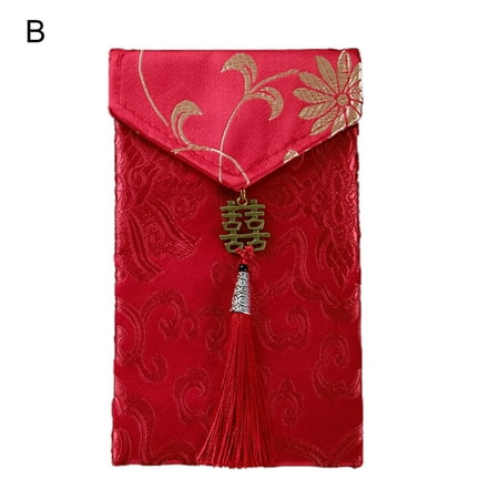 

greenhome Fabric Red Packet Tassel Design China Style Embroidery Chinese New Year Red Packet for Couple