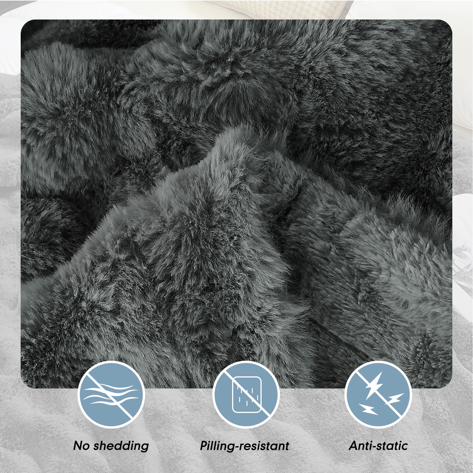 Parojati 90*90 Faux Fur Throw Blanket for Queen Size Bed - Extra Soft Fluffy Warm Bubble Design Blanket for Couch, Sofa and Versatile Use for Bedroom, Living Room, Farmhouse, Grey