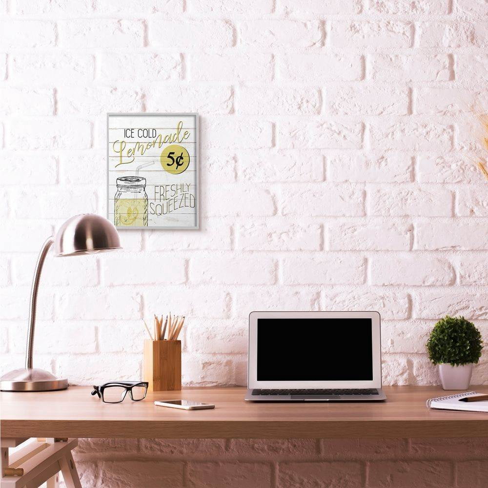 Stupell Industries Lemonade Country Sign Wood Textured Word Design Gray Farmhouse Rustic Framed Giclee Texturized Art by Lauren Gibbons
