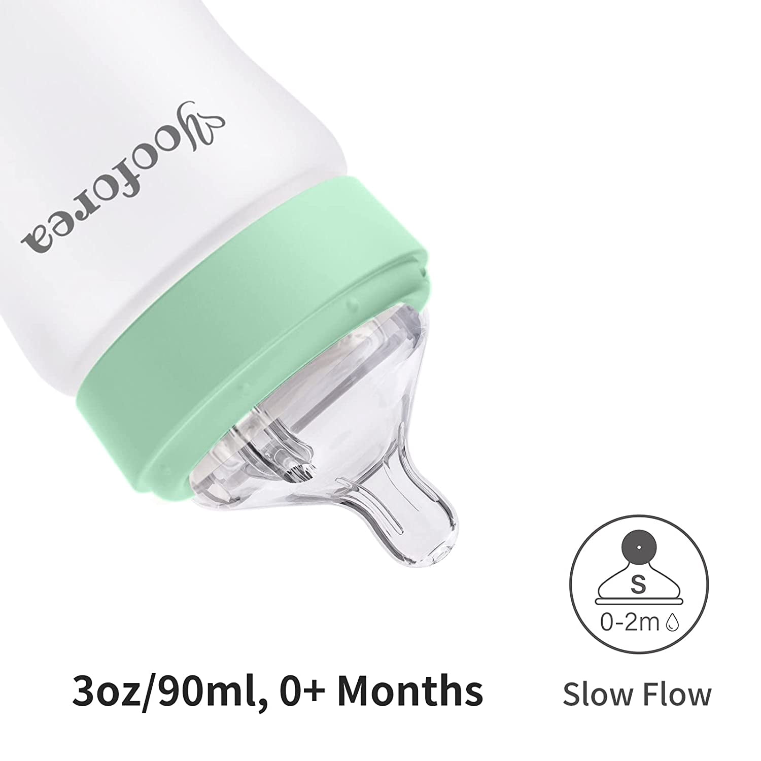 Yooforea Silicone Coated Glass Baby Bottle, 0M+ Slow Flow Nipple I Anti-Colic, Wide Neck, Stable Base I Medical-Grade Silicone Coating for Shatter Protection, BPA BPS PVC Free (2 Pack, 3 Ounce-Tea)