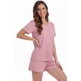 thumbnail image 3 of LUBOT 2026 Bamboo Viscose+Cotton Pajamas for Women Soft PJ Set 2 Piece Cooling Short Sleeve Summer Nightwear Sleepwear Pink 2XL, 3 of 7