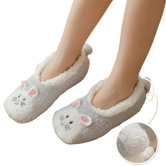 TINYSOME Women Winter Cozy Warm Fuzzy Plush Lined Slipper Boat Socks Cartoon House Indoor Booties Non Slip Foot Warmer