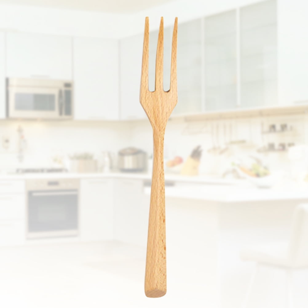 NICEXMAS Portable Beech Fork Wooden Western Food Serving Fork Smooth
